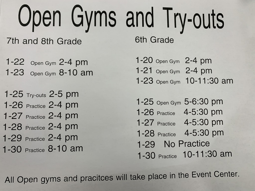 Volleyball Open Gym/Tryout Schedule